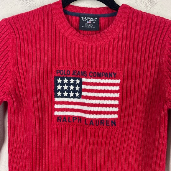 Ralph Lauren Polo Jeans Co. Ribbed American Flag Sweater Size Medium - Picture 3 of 6